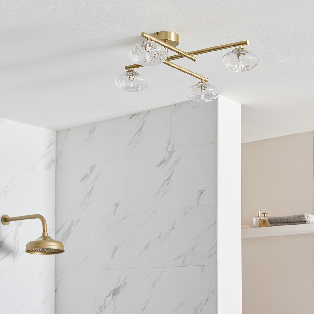 Adel Ribbed Glass Shade Bathroom Semi Flush Light In Brass