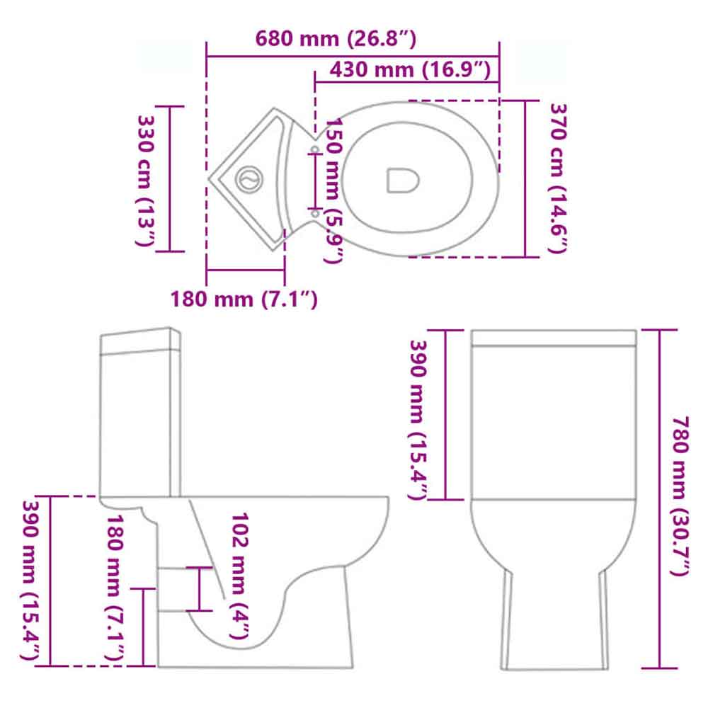 Adel White Close Coupled Corner Toilet - Soft Close Seat