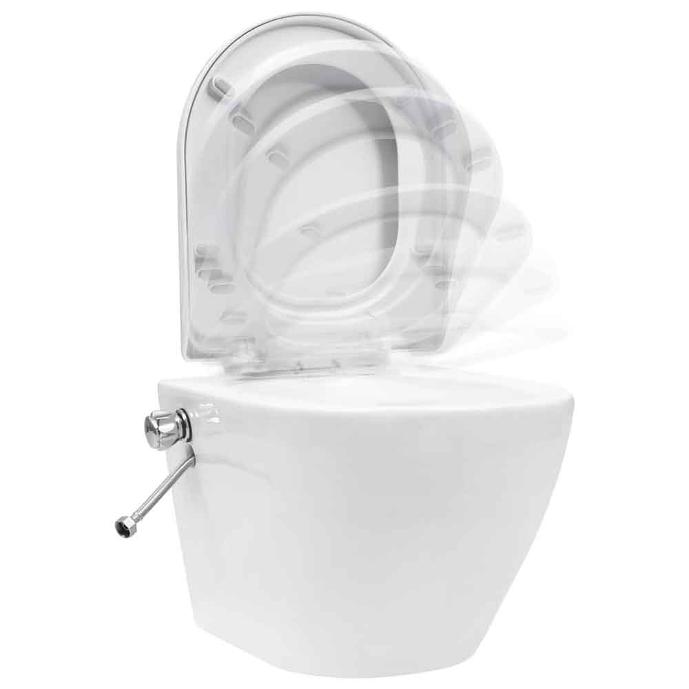 Adel White Rimless Wall Hung Toilet With Bidet Function - Soft Close Seat