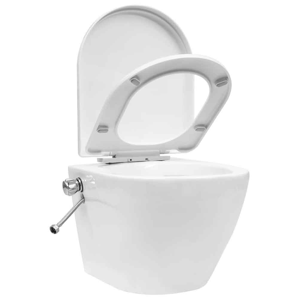 Adel White Rimless Wall Hung Toilet With Bidet Function - Soft Close Seat