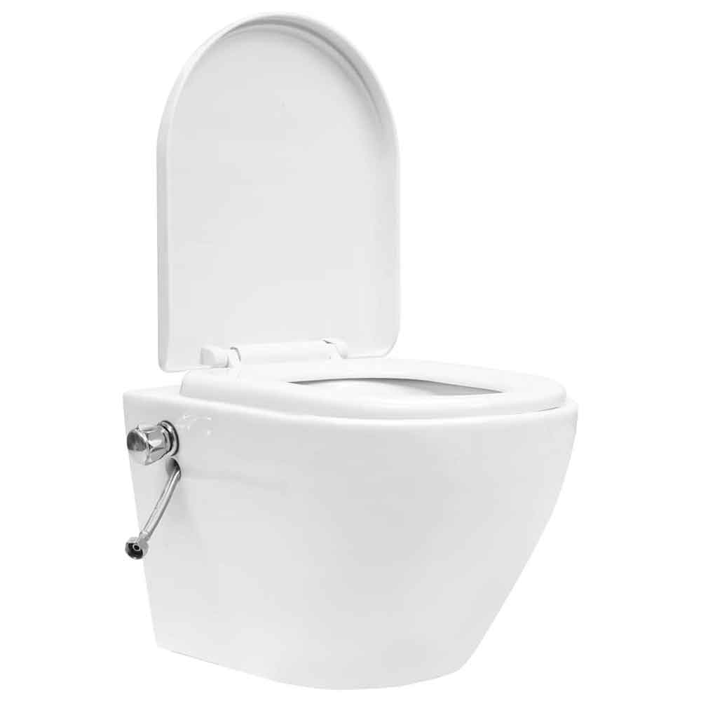 Adel White Rimless Wall Hung Toilet With Bidet Function - Soft Close Seat