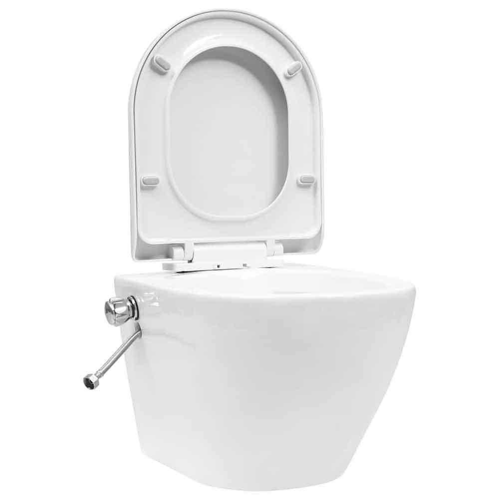 Adel White Rimless Wall Hung Toilet Pack With Bidet Function - Soft Close Seat
