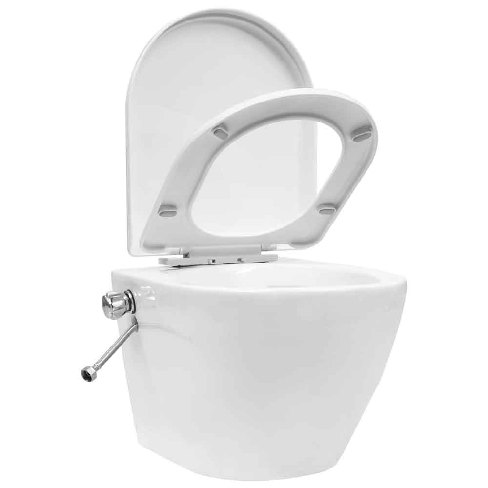 Adel White Rimless Wall Hung Toilet Pack With Bidet Function - Soft Close Seat