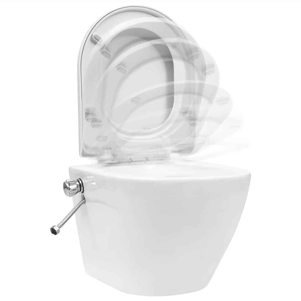 Adel White Rimless Wall Hung Toilet Pack With Bidet Function - Soft Close Seat