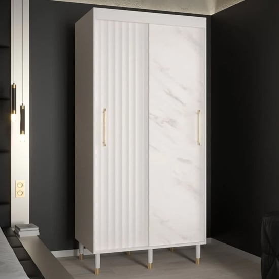 Product photograph of Adel Wooden Wardrobe With 2 Sliding Doors 100cm In White from Furniture in Fashion
