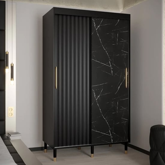 Product photograph of Adel Wooden Wardrobe With 2 Sliding Doors 120cm In Black from Furniture in Fashion