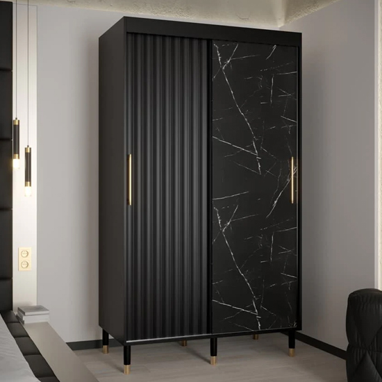 Adel Wooden Wardrobe With 2 Sliding Doors 120cm In Black