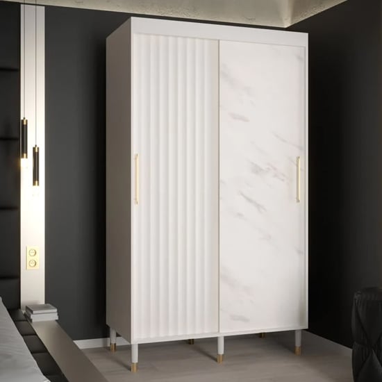 Product photograph of Adel Wooden Wardrobe With 2 Sliding Doors 120cm In White from Furniture in Fashion