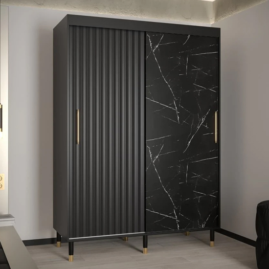 Product photograph of Adel Wooden Wardrobe With 2 Sliding Doors 150cm In Black from Furniture in Fashion