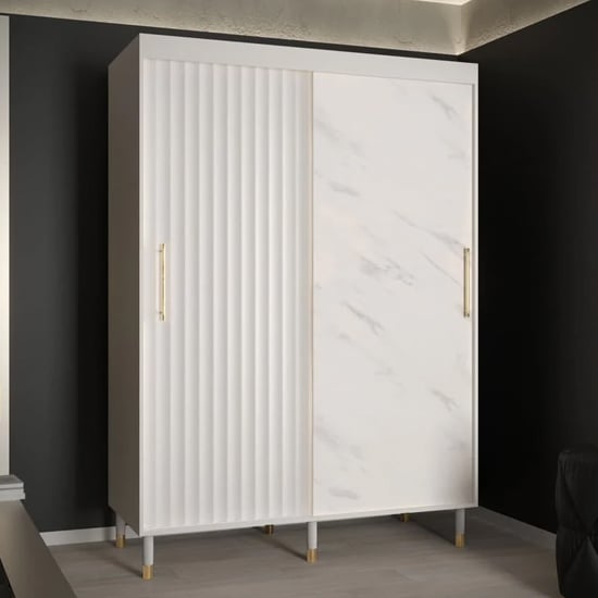 Product photograph of Adel Wooden Wardrobe With 2 Sliding Doors 150cm In White from Furniture in Fashion