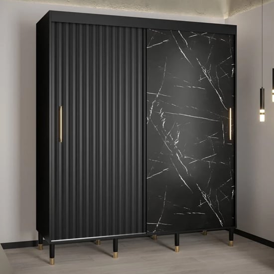 Product photograph of Adel Wooden Wardrobe With 2 Sliding Doors 180cm In Black from Furniture in Fashion