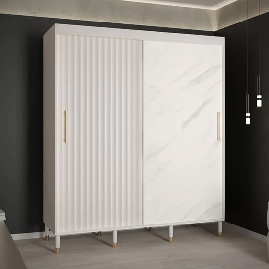 Product photograph of Adel Wooden Wardrobe With 2 Sliding Doors 180cm In White from Furniture in Fashion