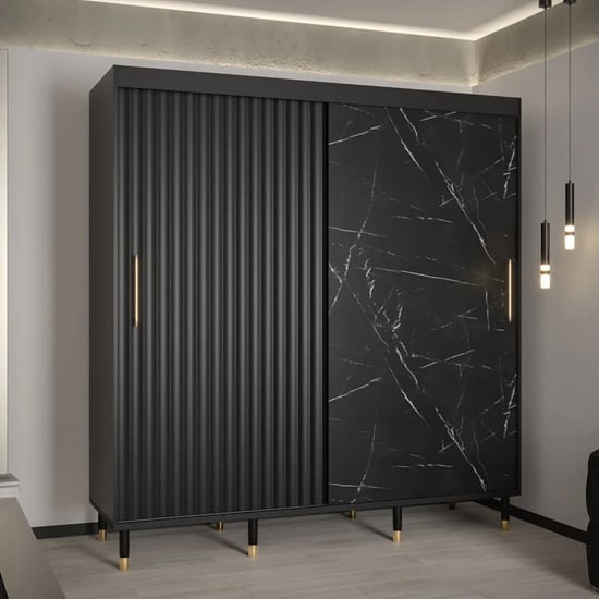 Product photograph of Adel Wooden Wardrobe With 2 Sliding Doors 200cm In Black from Furniture in Fashion