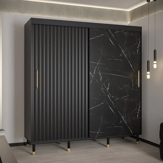 Read more about Adel wooden wardrobe with 2 sliding doors 200cm in black