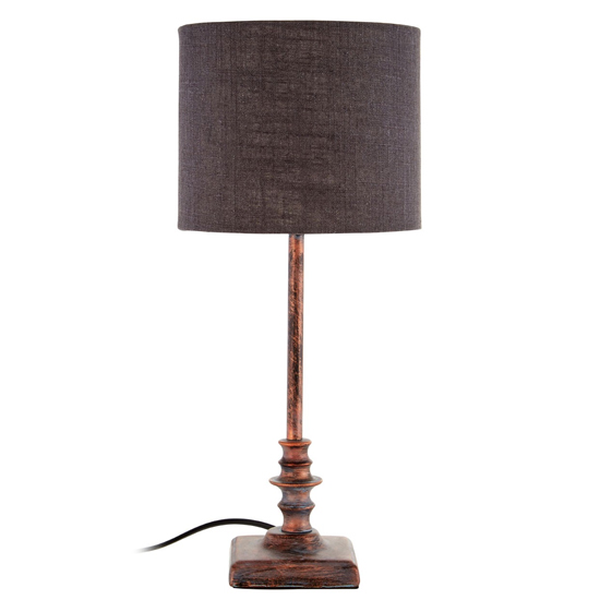 Adelat Dark Grey Fabric Shade Table Lamp With Copper Metal Base_1