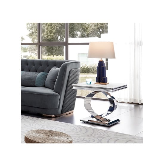 Adele Marble Lamp Table In White With Polished Metal Legs_1