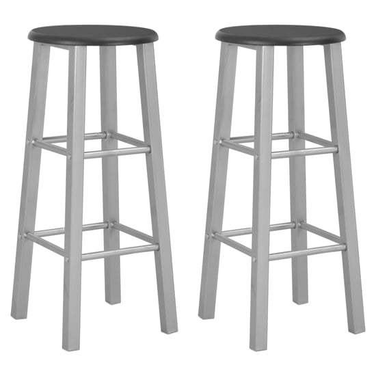 Read more about Adelia black wooden bar stools with steel frame in a pair