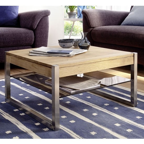 Read more about Adelia wooden coffee table in knotty oak with glass shelf