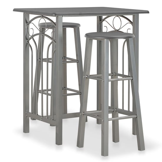Adelia Wooden Bar Table With 2 Bar Stools In Anthracite Grey