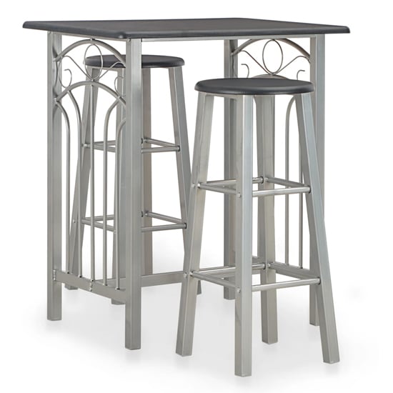 Adelia Wooden Bar Table With 2 Bar Stools In Black And Grey