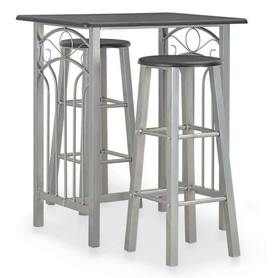 Read more about Adelia wooden bar table with 2 bar stools in black and grey