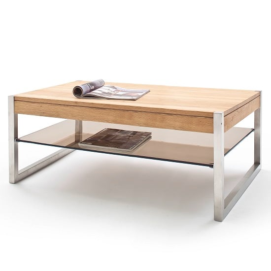 Adelia Coffee Table Rectangular In Solid Oak With Metal