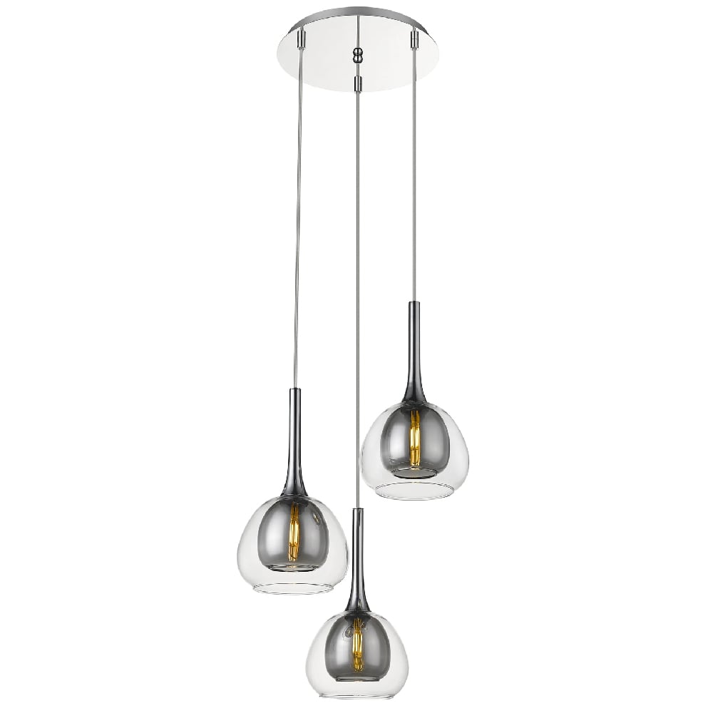 Read more about Adelina 3 light clear smoked glass shade pendant light in chrome