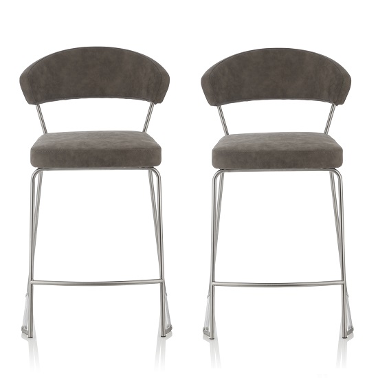 Diaz Bar Stools In Grey Faux Leather in A Pair Furniture in Fashion