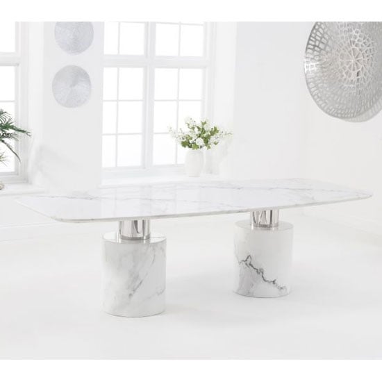 Adolane 260cm High Gloss Marble Dining Table In White