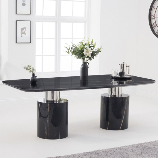 Adolane 220cm High Gloss Marble Dining Table In Black