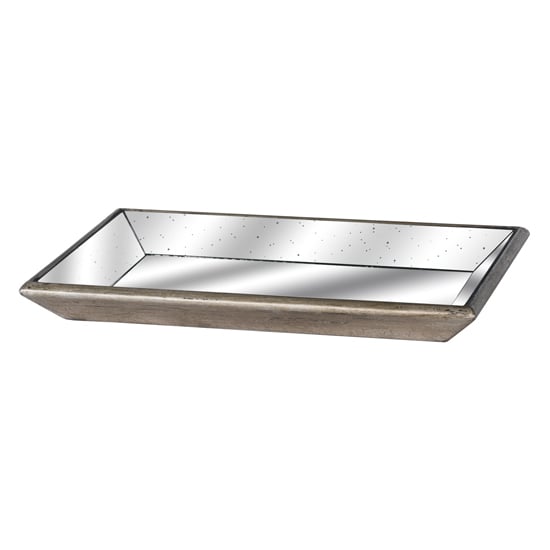 Read more about Adeline rectangular distressed mirrored tray in clear and gold