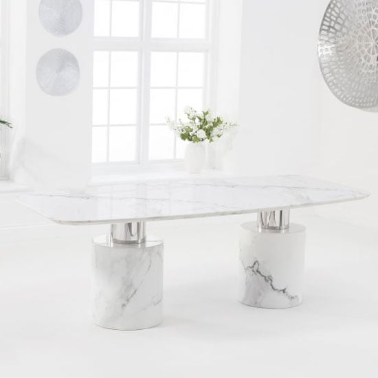 Adolane 220cm High Gloss Marble Dining Table In White_2