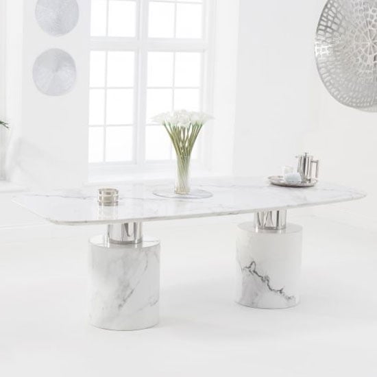 Adolane 220cm High Gloss Marble Dining Table In White