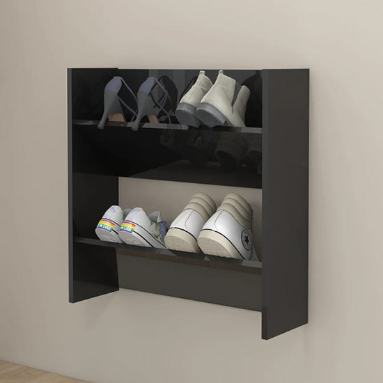 Photo of Adelio high gloss wall mounted shoe storage rack in black