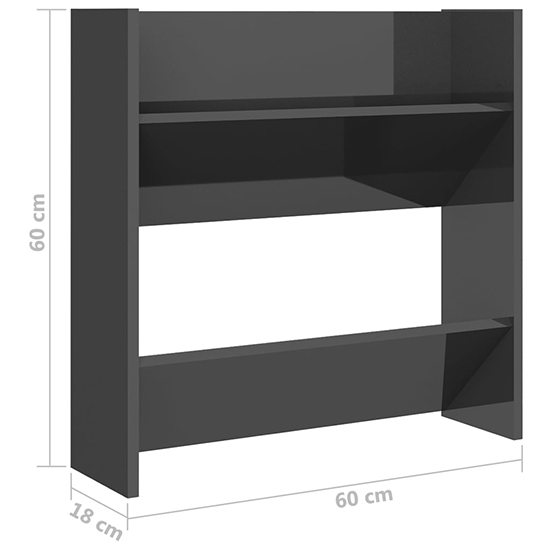 Adelio High Gloss Wall Mounted Shoe Storage Rack In Grey