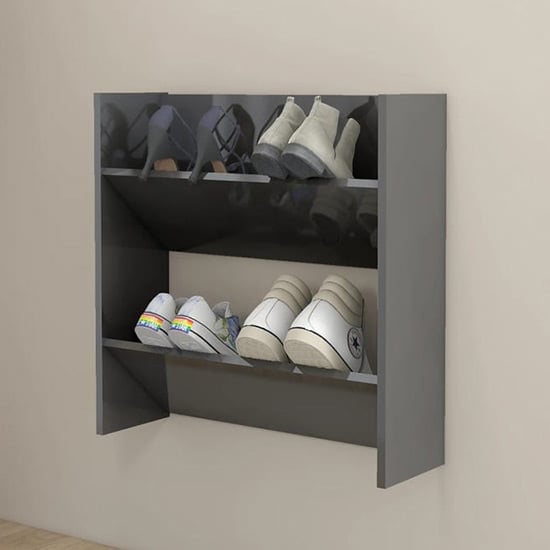 Adelio High Gloss Wall Mounted Shoe Storage Rack In Grey_1