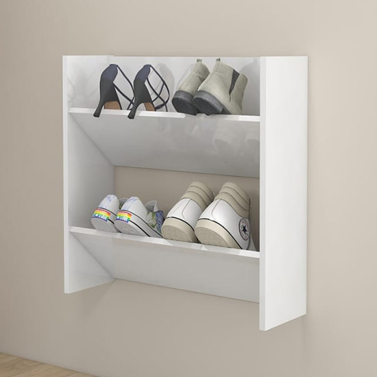 Adelio High Gloss Wall Mounted Shoe Storage Rack In White
