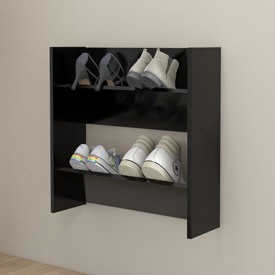 Adelio Wooden Wall Mounted Shoe Storage Rack In Black