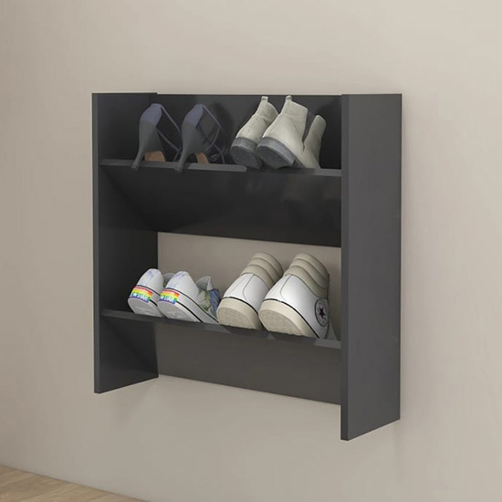 Read more about Adelio wooden wall mounted shoe storage rack in grey