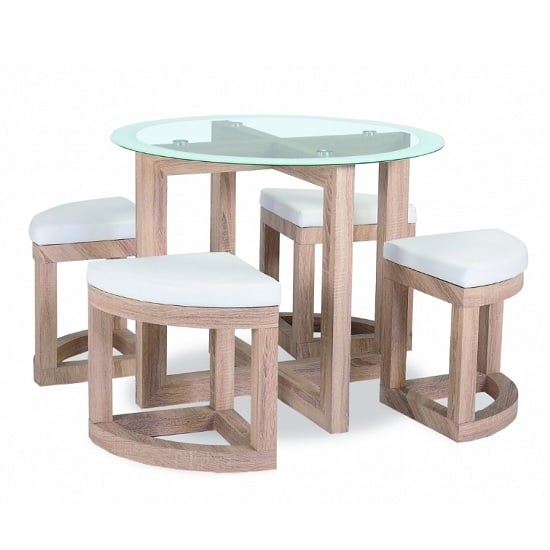 Adelphi Glass Dining Table Set Round In Beech Effect