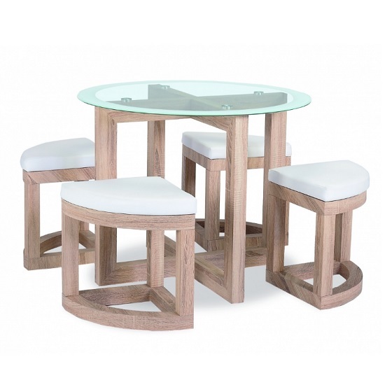 Read more about Qamra glass dining table set round in beech effect