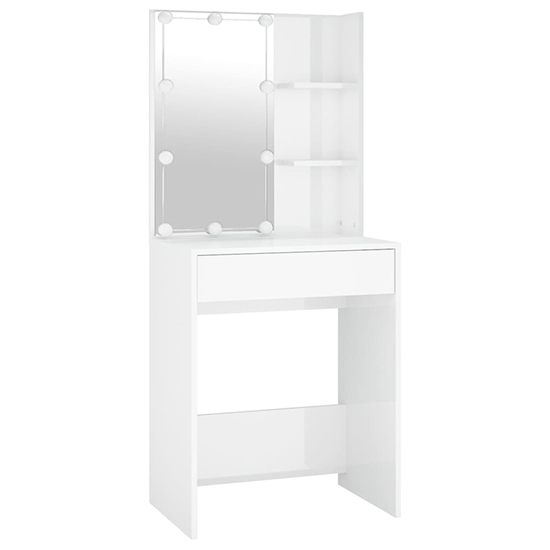 Adhra High Gloss Dressing Table Set In White With LED Lights_4