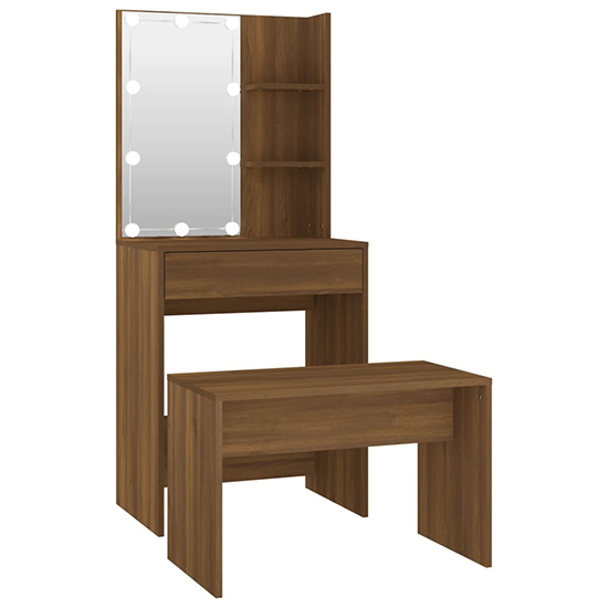 Adhra Wooden Dressing Table Set In Brown Oak With LED Lights_3