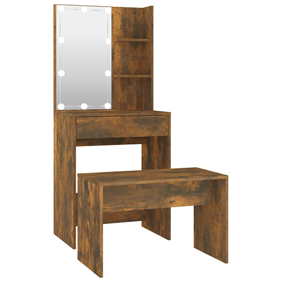 Adhra Wooden Dressing Table Set In Smoked Oak With LED Lights_3