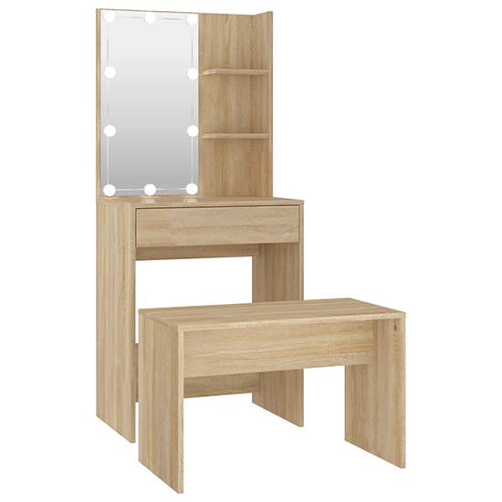 Adhra Wooden Dressing Table Set In Sonoma Oak With LED Lights