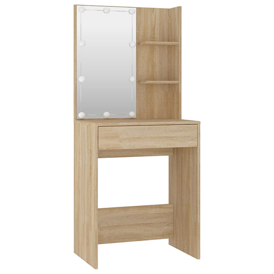 Adhra Wooden Dressing Table Set In Sonoma Oak With LED Lights_4
