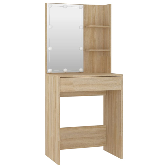 Adhra Wooden Dressing Table Set In Sonoma Oak With LED Lights