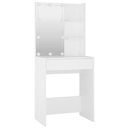 Adhra Wooden Dressing Table Set In White With LED Lights