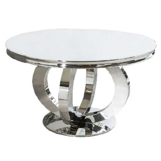 Product photograph of Adica Glass Dining Table In White With Chrome Base from Furniture in Fashion