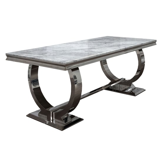 Product photograph of Adica Marble Dining Table In Grey With Chrome Metal Base from Furniture in Fashion